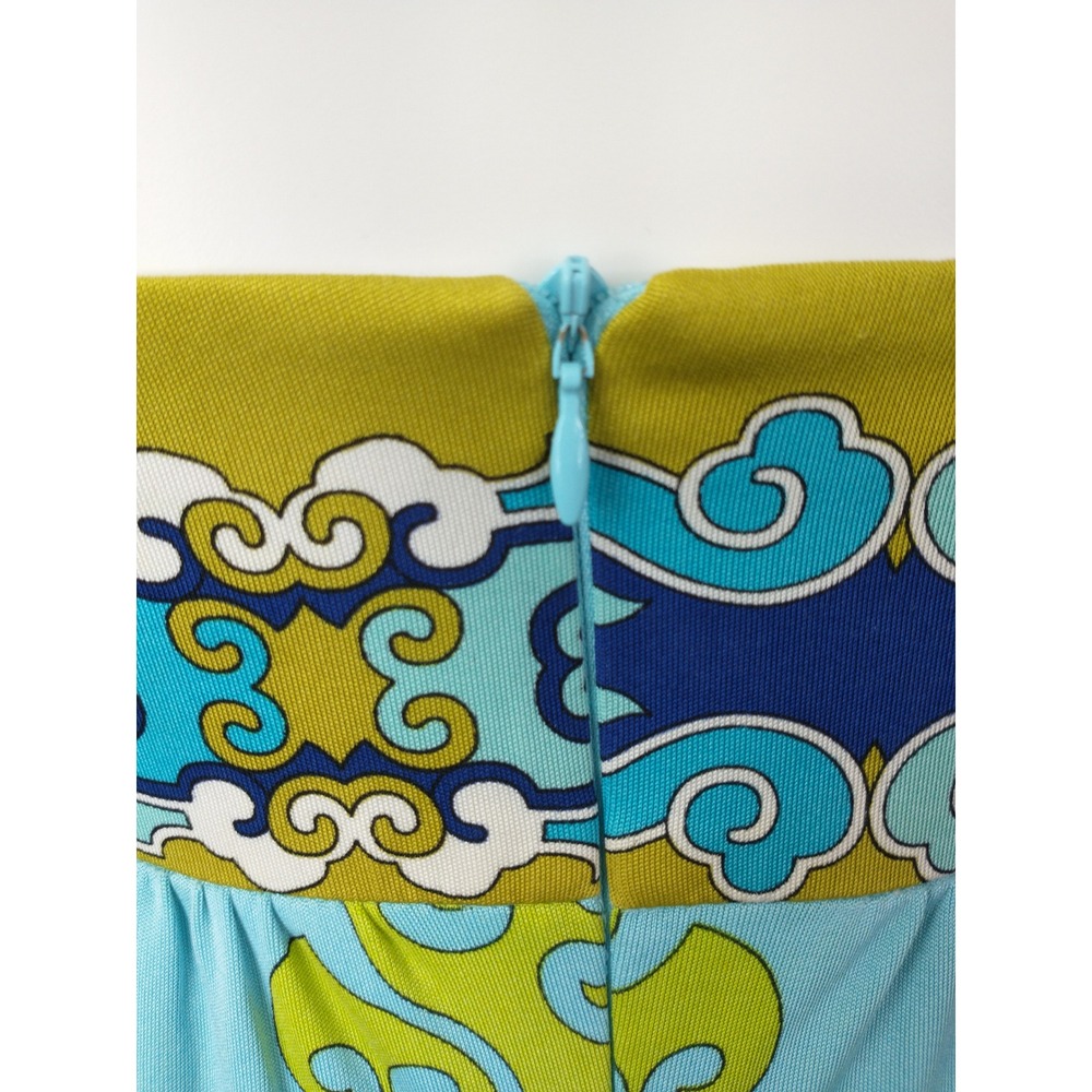 Trina Turk 100% Silk Dress Blue Green Psychedelic Print Empire Waist Size 2 Sexy - Picture 6 of 15
